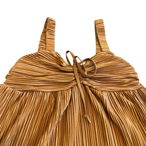 Kirious Copper Pleated Mini Dress Sleeveless Empire Waist Stretch Party Sz Small - Picture 3 of 12